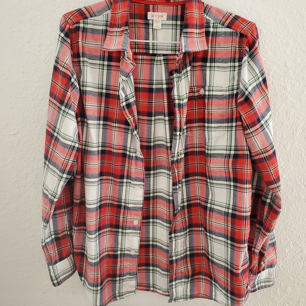 Cat & Jack Red and White Plaid Shirt